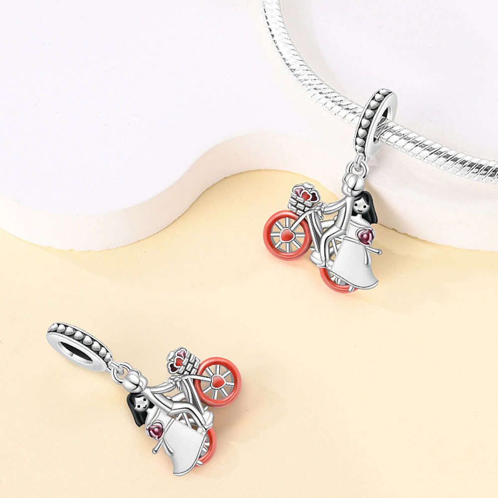 New 925 Sterling Silver Charm Romantic couple pendant with hollow out heart cz ring beads Fit Charms Silver 925 Original Bracelet DIY Jewelry Making F