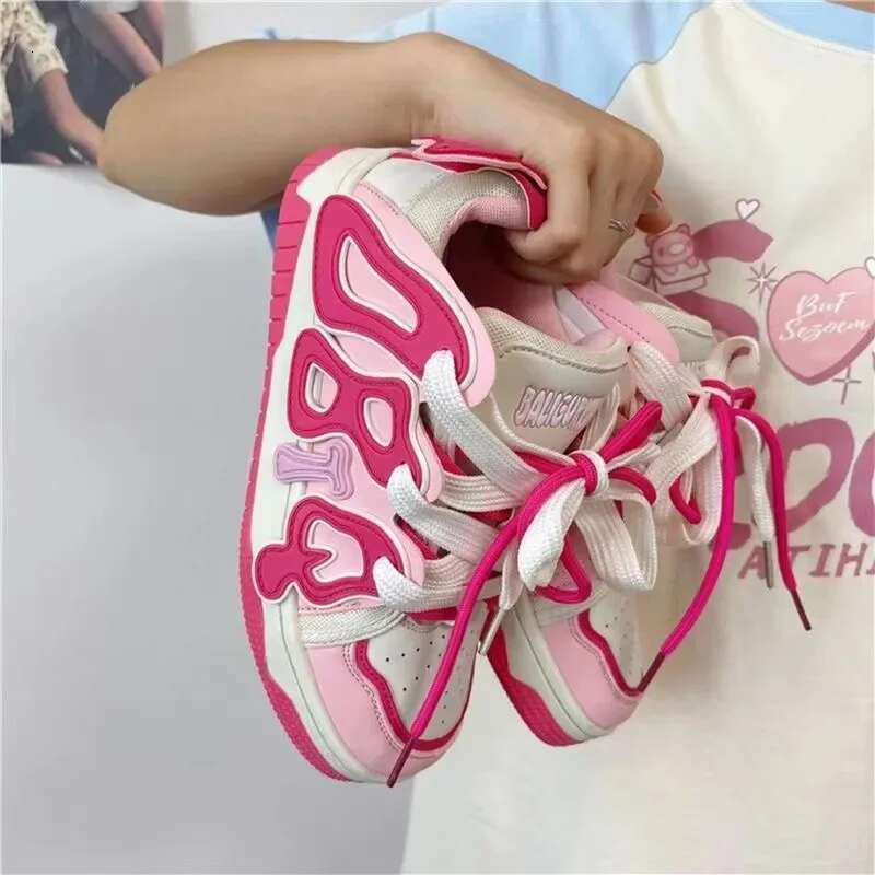 New Style Cute Women's Letter Versatile Kawaii Women Shoes Little Girl Pink Wear-resistant Sneakers