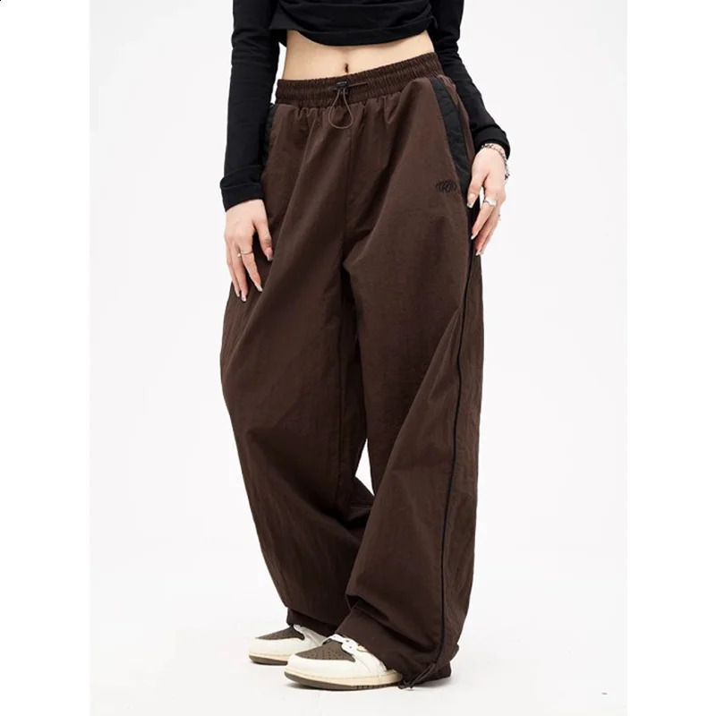 Women Spring Retro Solid Loose Drawstring Trousers Casual Joggers Baggy Wide Leg Sweatpants Mid Waist Sporty Y2k Female Clothes y240912
