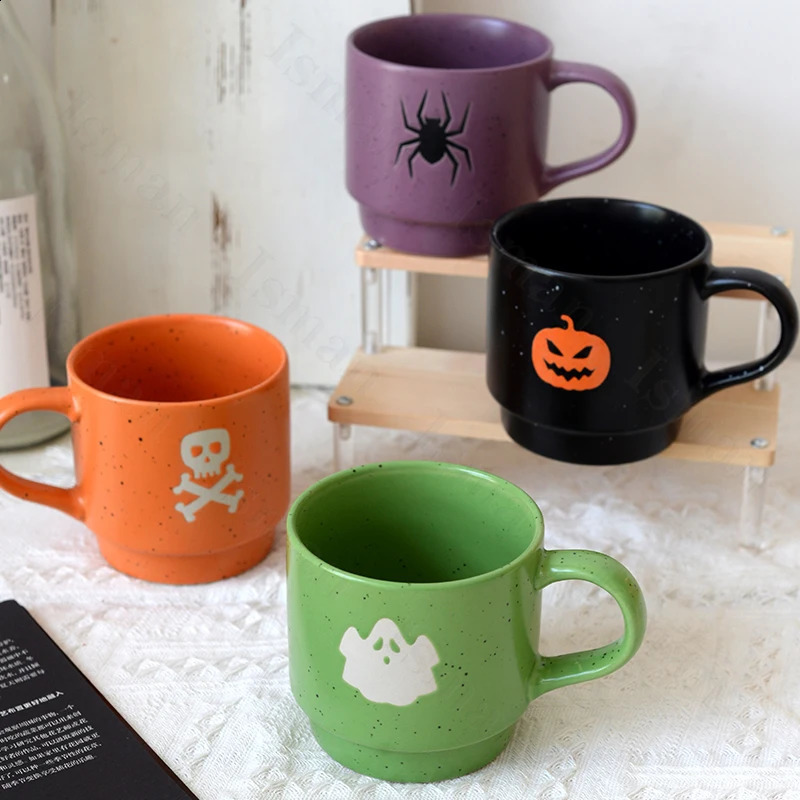 Halloween Funny Coffee Cup Set Creative Household Tea Table Cartoon Ceramic Mug Lovely Stacked Cup Espresso Mugs Coffee Cups 240910