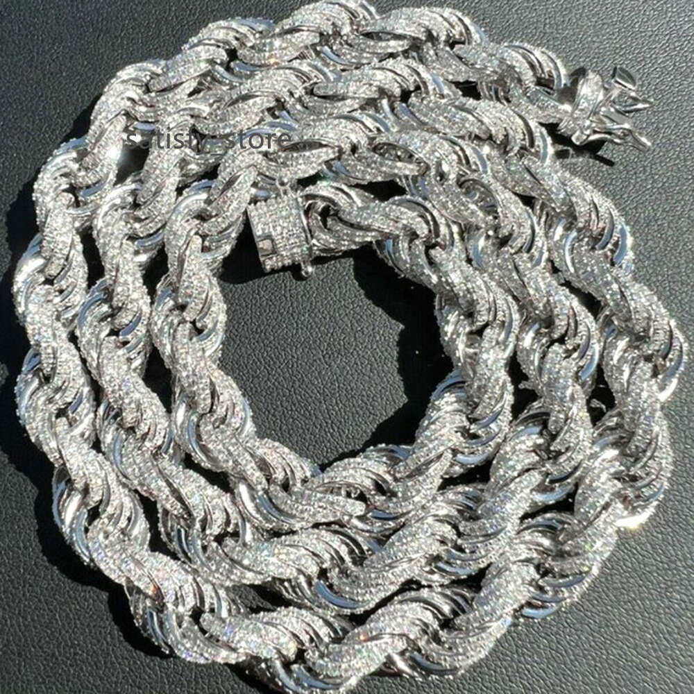 Twisted Moissanite Rope Chain for Men Custom Hip Hop Iced Silver 925 9mm Thickness Silver Jewelry Necklaces CHRISTIAN Hiphop