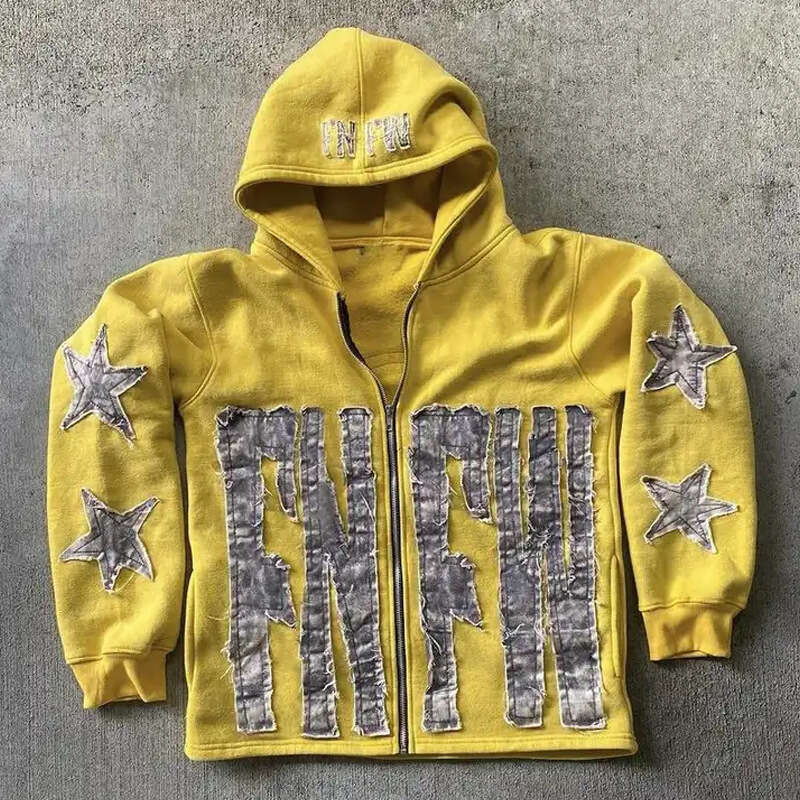 Cross Border Laundry For European And American Foreign Trade, Making Old Zippered Hoodies, Pasting Cloth, Embroidery, Boxy Cropped Zip Up Hoodie 001