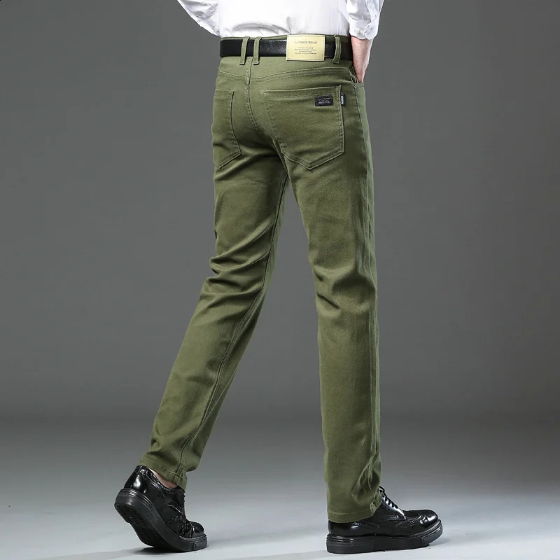 Men High Quality Army Green Jeans Fashion Casual Classic Style Slim Fit Trousers Male Stretch Straight Pants 240906