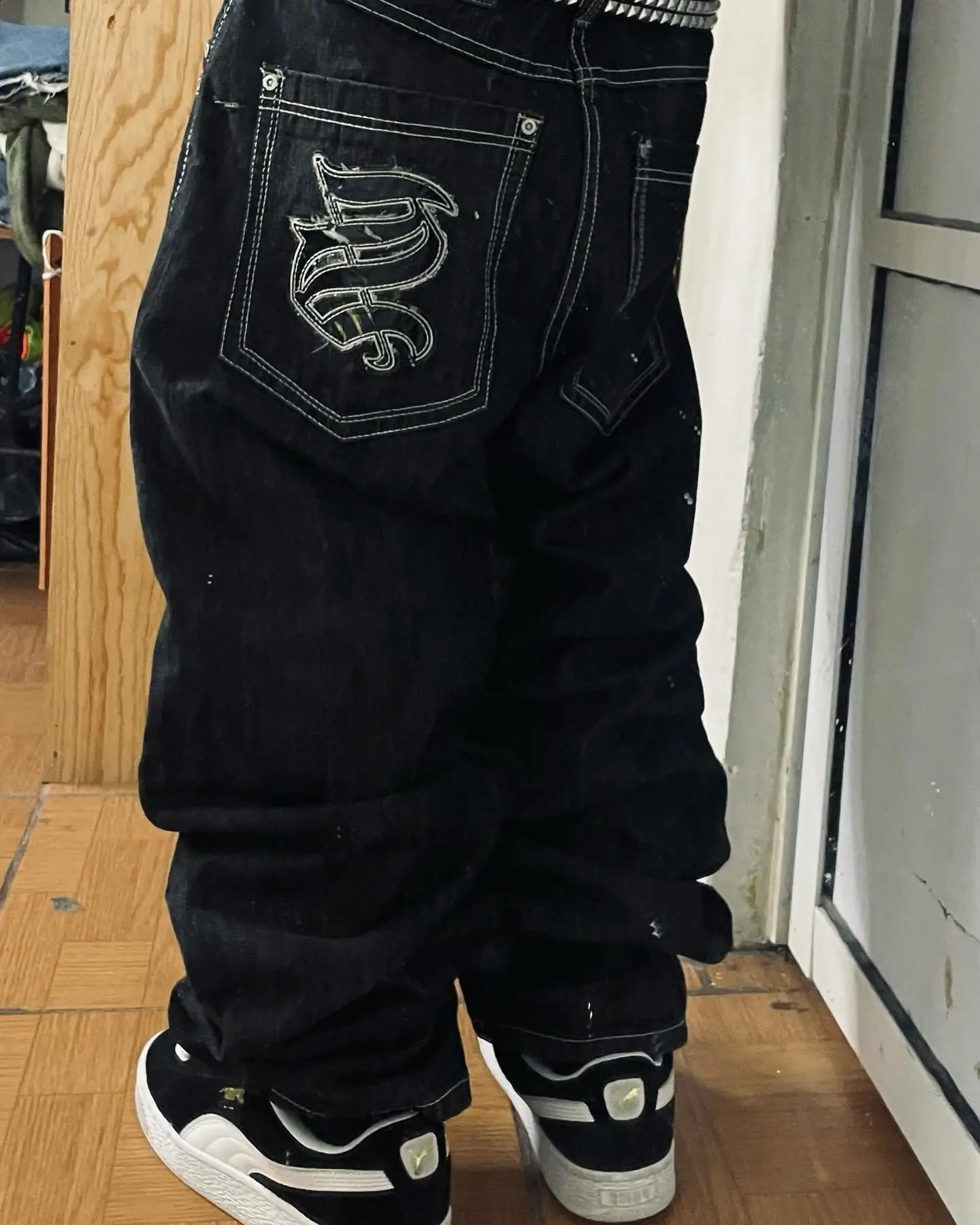 American Trend 90s Retro Hiphop Embroidery Pattern Baggy Jeans For Men And Women Y2K Harajuku Gothic Wide Pants Streetwear 240911