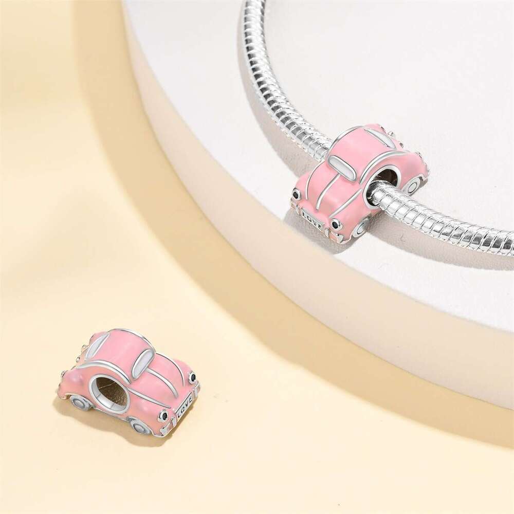 New 925 Sterling Silver Charm Pink car bead Fit Charms Silver 925 Original Bracelet DIY Jewelry Making For women Gifts