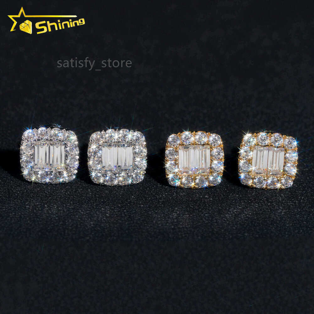 Trendy Vvs Moissanite Diamond Unisex Solid 10K Gold Baguette Cut Eat Studs Fine Jewelry Earrings