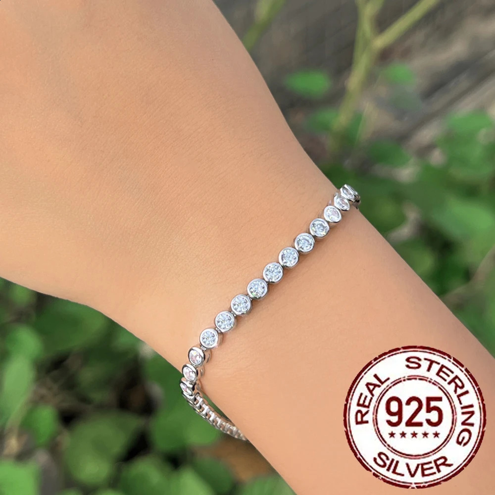 CWWZircon 925 sterling silver womens tennis bracelet 3mm transparent white cubic zirconia y wedding jewelry accessory SB003 240912