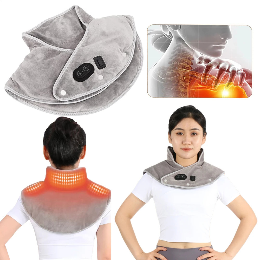 Electric Heating Shoulder Neck Pad Massager Cervical Brace Wrap Thermal Compress Relieve Pain USB Fatigue Warm Back Brace Tool 240909