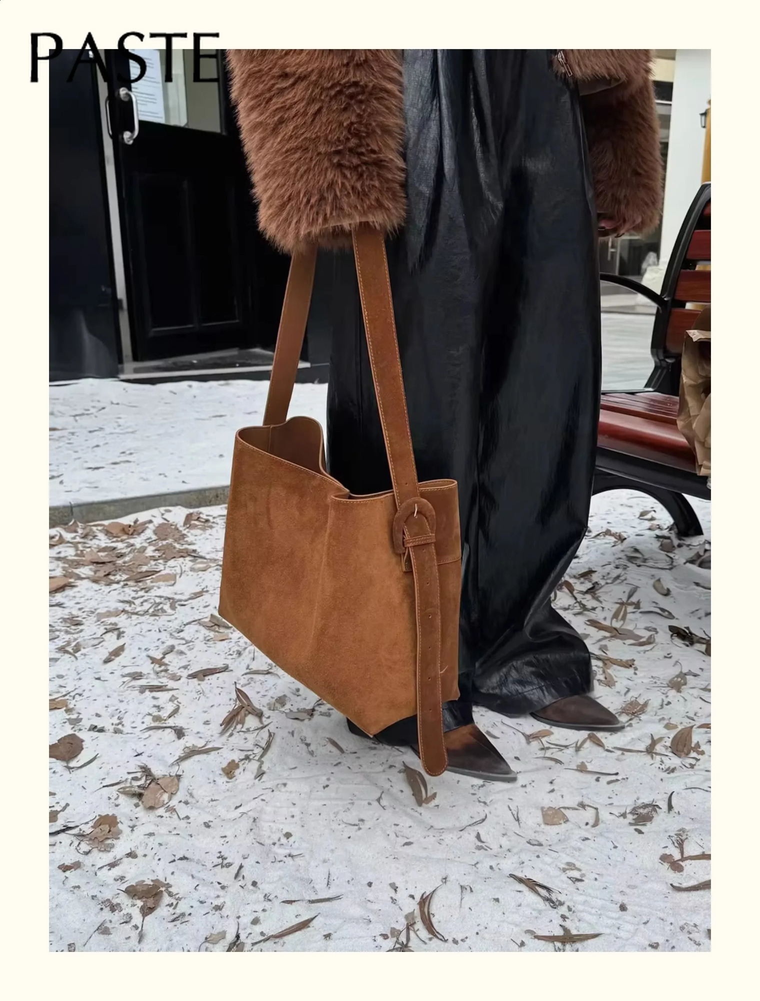 winter matte suede cowhide womens handbag retro coffee highend warm color shoulder bag giant commuting travel 240913