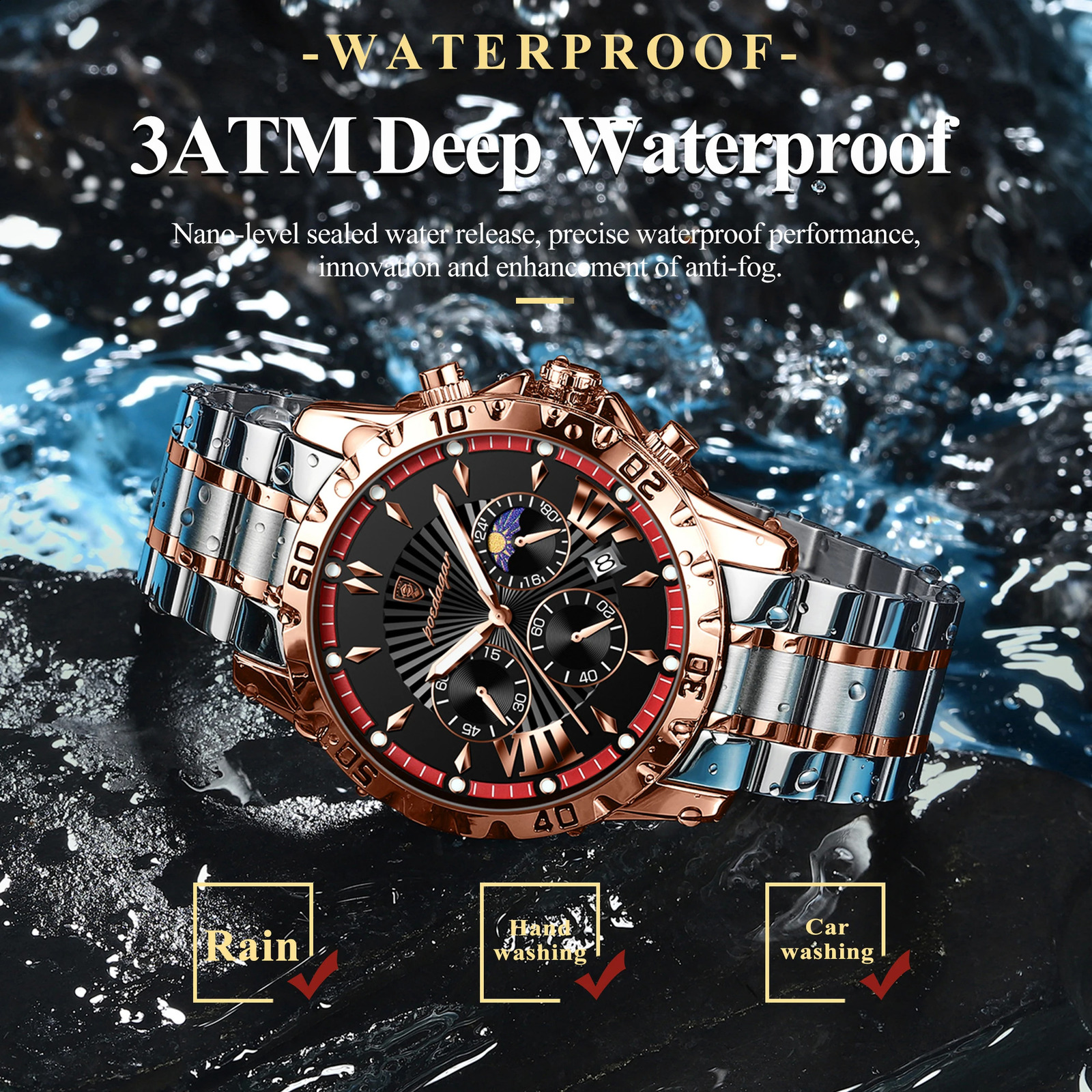 POEDAGAR High Quality Watch for Man Waterproof Luminous Chronograph Date Men Stainless Steel Quartz Mens Watches 240906
