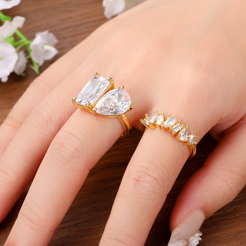 Water Drop Cubic Designer Zircon CZ Diamond Handmade Couple Wedding Rings Vintage Jewelry 18K Gold Fill Party Eternity Women Bridal Ring Set Gift