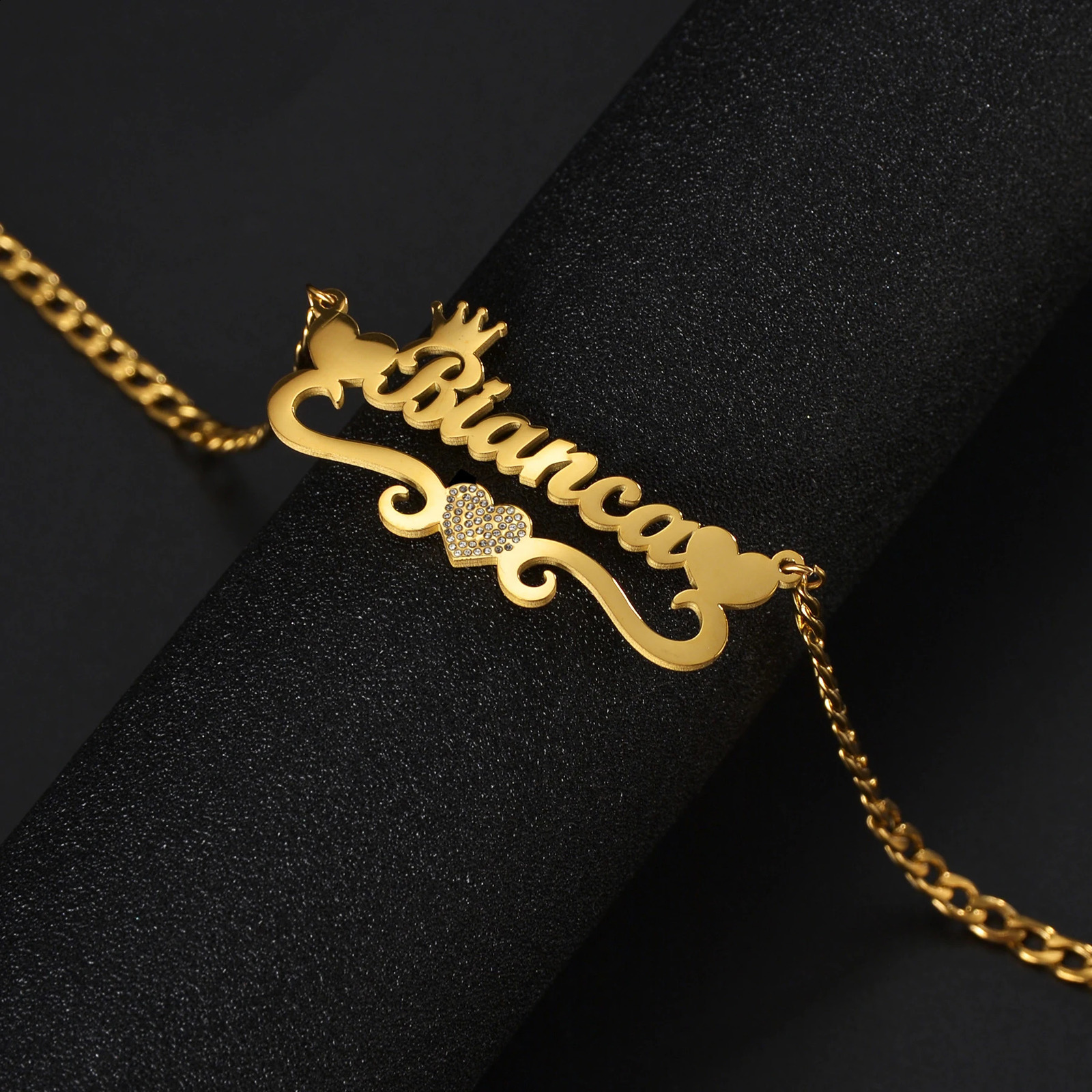 Atoztide Personalized Custom Name Bracelet Stainless Steel For Men Women Zircon Heart Letter Link Chain Birthday Jewelry Gift 240914