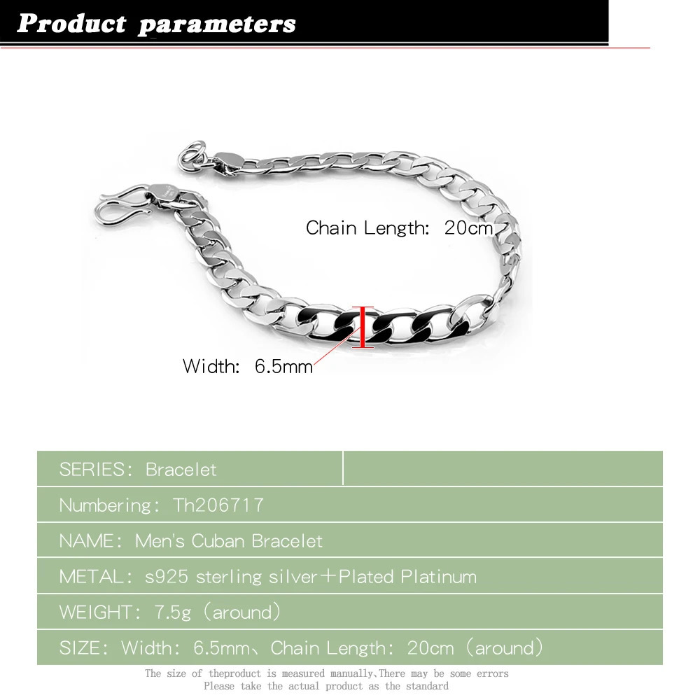 Personalized 925 silver chain charm whip bracelet original mens jewelry trendy gift style 240912