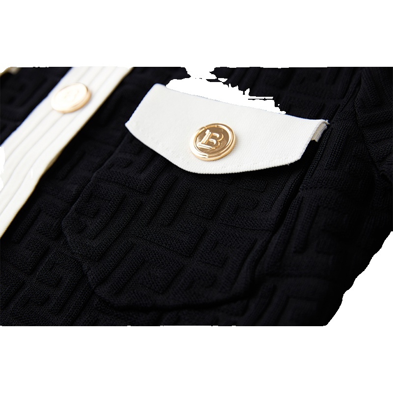 Recommended Elegant Design New Fall Spring Black Geometrical Knitting Skirts Sets Women 2 Pieces Outfits 2022 Sweater Suits