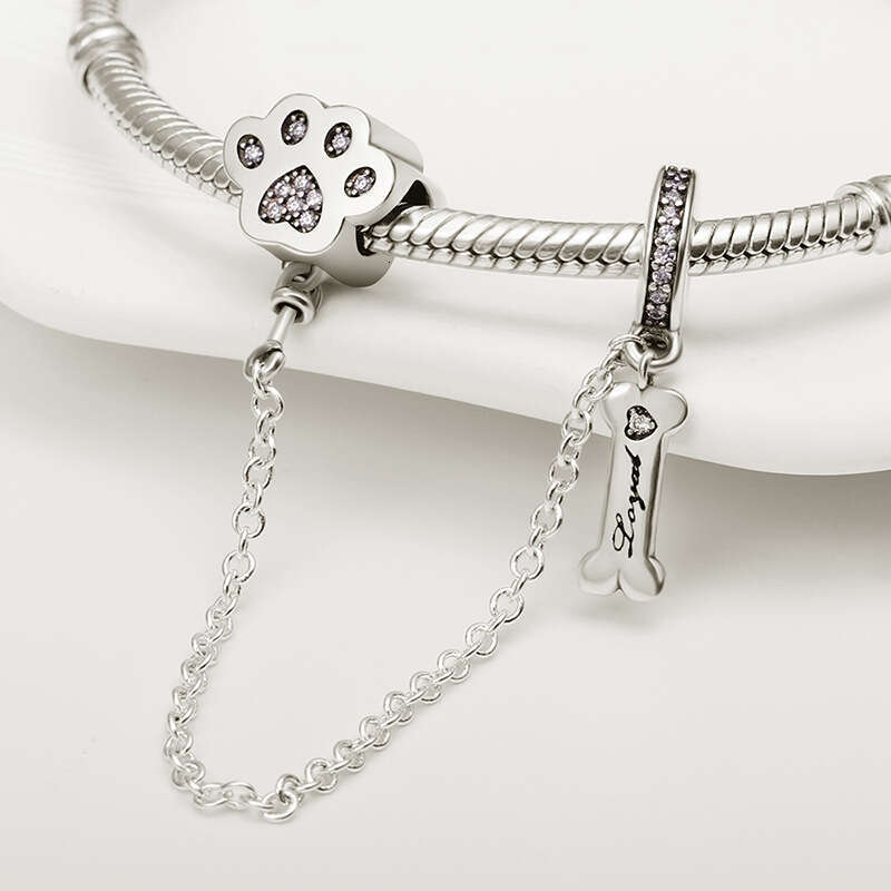 New 925 Sterling Silver Cute Claw Bone Safety Chain Charm Fit Charms Silver 925 Original Bracelet DIY Jewelry Making For women Gifts