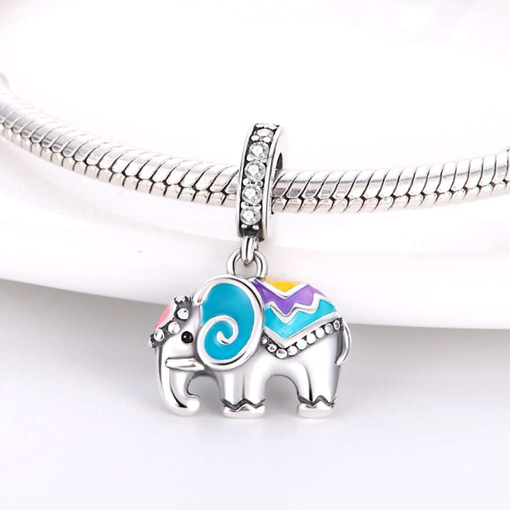 New 925 Sterling Silver Charm Colorful Elephant Pendant Fit Charms Silver 925 Original Bracelet DIY Jewelry Making For women Gifts