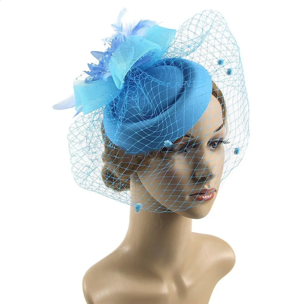Half Face Cover Mesh Top Hat Feather Hair Accessories Bride Headwear Net Yarns Veil Headdress Caps 240906