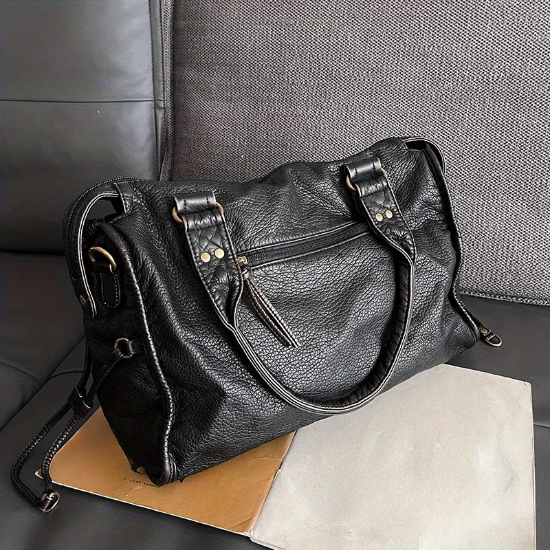 Soft Leather Retro Shoulder Messenger Large Capacity Tote Y2k Motorcycle Bag