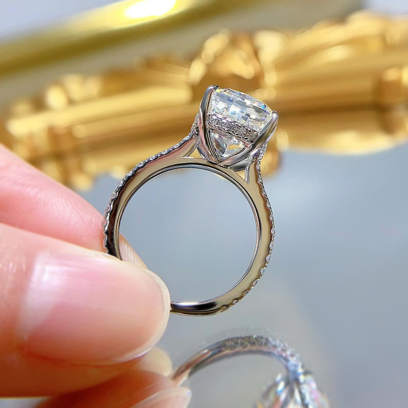 Moissanite Wedding Ring: Sterg Sier Cushion Cut Natural Dia Bridal Ring for Women - Handmade Jewelry dh910320090