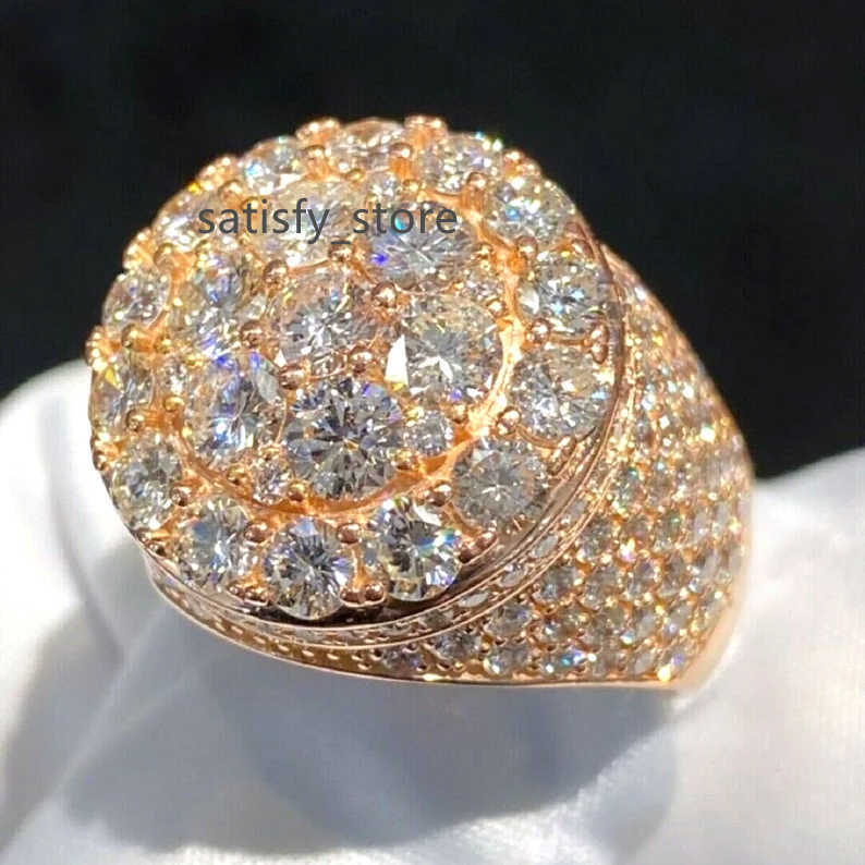 Custom Diamond Ring Man Round Hip Hop VVS Moissanite Iced Out Ring Silver Diamond Ring