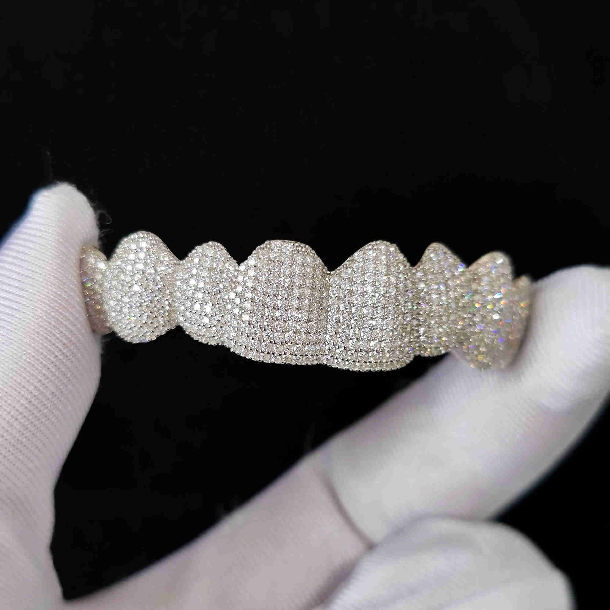 VVS Moissanite diamond Custom Grillz Jewelry Hip hop iced moissanite grill Teeth Grill Sterling Silver Diamond Grills for men