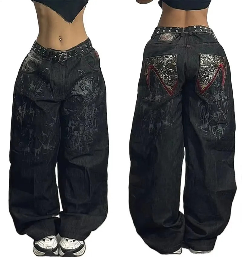 American Trend 90s Retro Hiphop Embroidery Pattern Baggy Jeans For Men And Women Y2K Harajuku Gothic Wide Pants Streetwear 240911