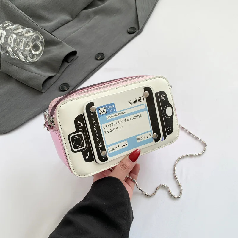niche Deisgn adult creative phone shaped cross body bag womens game console square shoulder bag metal chain handbag 240912