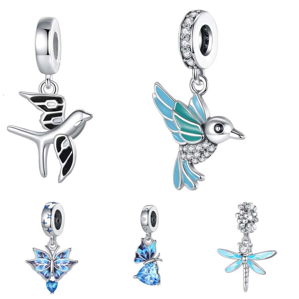New 925 Sterling Silver Charm Blue Butterfly Swallow Dragonfly Pendant Fit Charms Silver 925 Original Bracelet DIY Jewelry Making For women Gifts