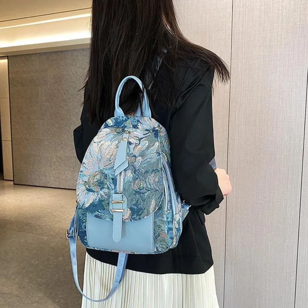 Home>Product Center>Product Center>Chinese Style Oil Painting Bag Korean Fashion Fully Matched Casual Backpack Womens Cross body Luggage 2409