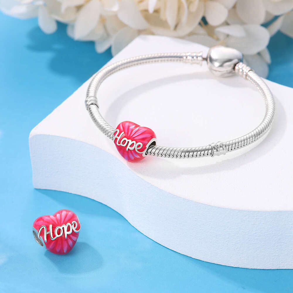 New 925 Sterling Silver Charm Colored Stone Pink Love with enamel Beads Fit Charms Silver 925 Original Bracelet DIY Jewelry Making For women Gifts