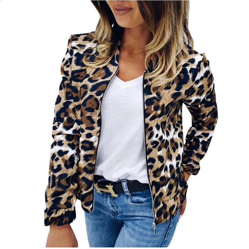 Womens Style Baseball Uniform Fashion Leopard Print Loose Collar Zipper Cardigan Jacket Ladies Sport Jacket Tops Clothes 240914