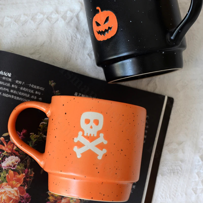 Halloween Funny Coffee Cup Set Creative Household Tea Table Cartoon Ceramic Mug Lovely Stacked Cup Espresso Mugs Coffee Cups 240910