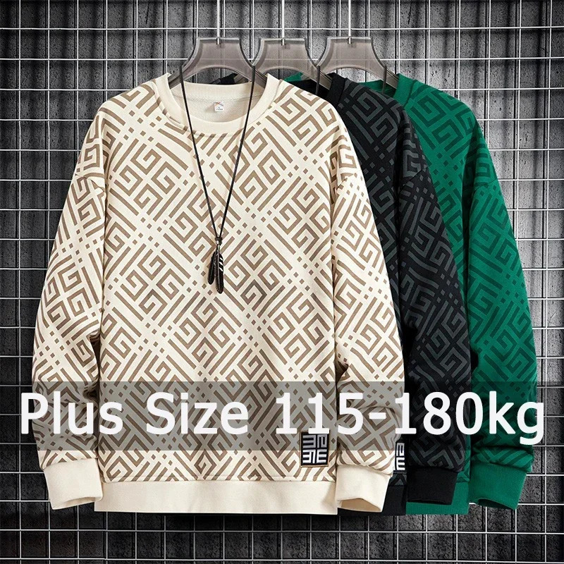 Printed Sweatshirt Men Plus Size Pullovers Oversized Sweater 7XL 8XL Man Round Neck Long Sleeve Loose Tops Big Clothing 240907