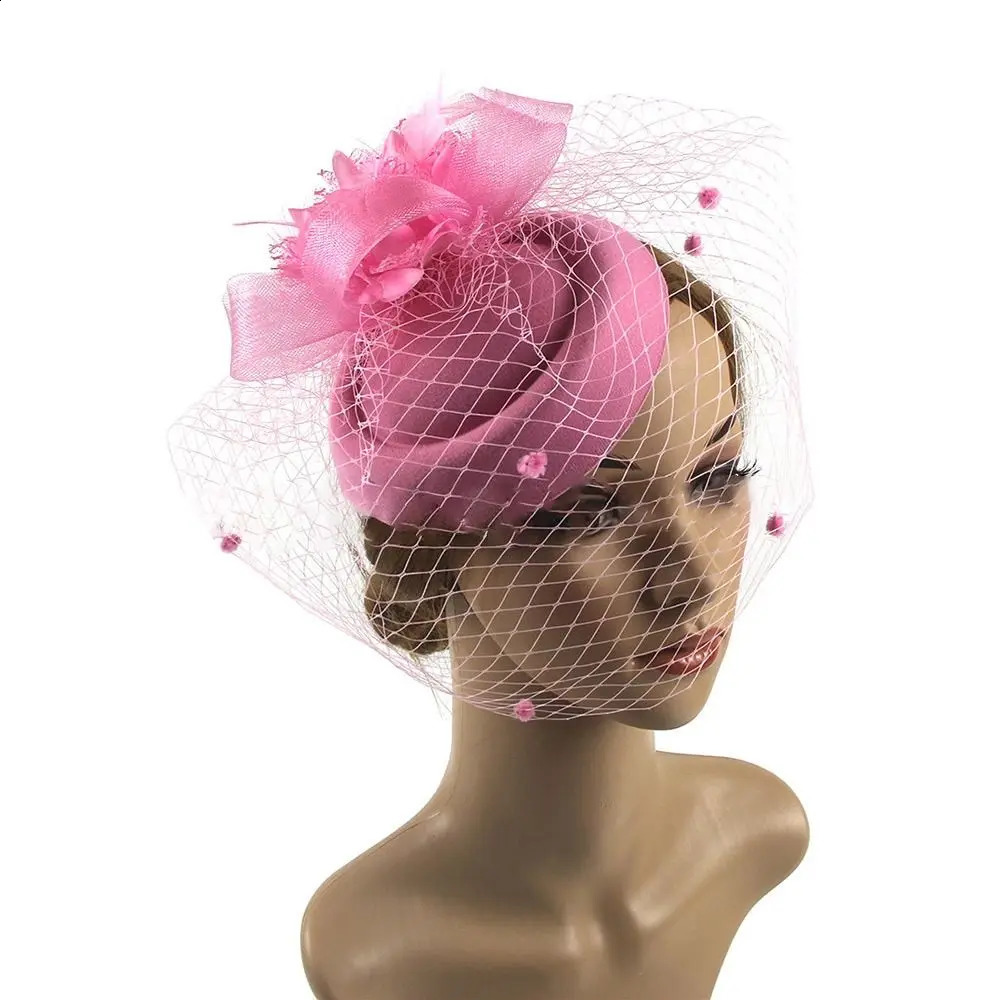 Half Face Cover Mesh Top Hat Feather Hair Accessories Bride Headwear Net Yarns Veil Headdress Caps 240906