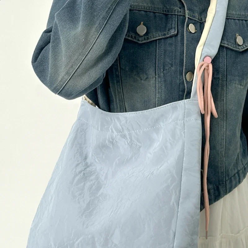 Preppy Style Sweet Student Nylon Shoulder Bag with Adjustable Cross Body for Womens Elegant Daily Contrast Color Underwear 240913