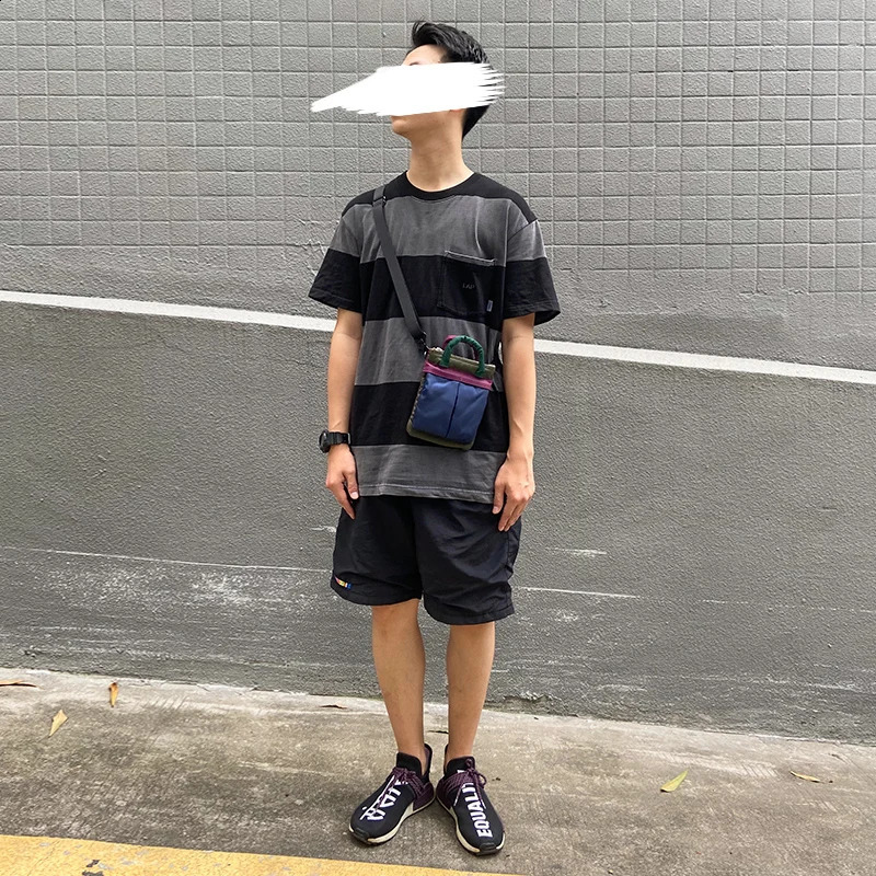 Casual mens fashionable shoulder messenger bag nylon phone bag unisex ten font travel waist bag mens chest pocket small backpack 240912