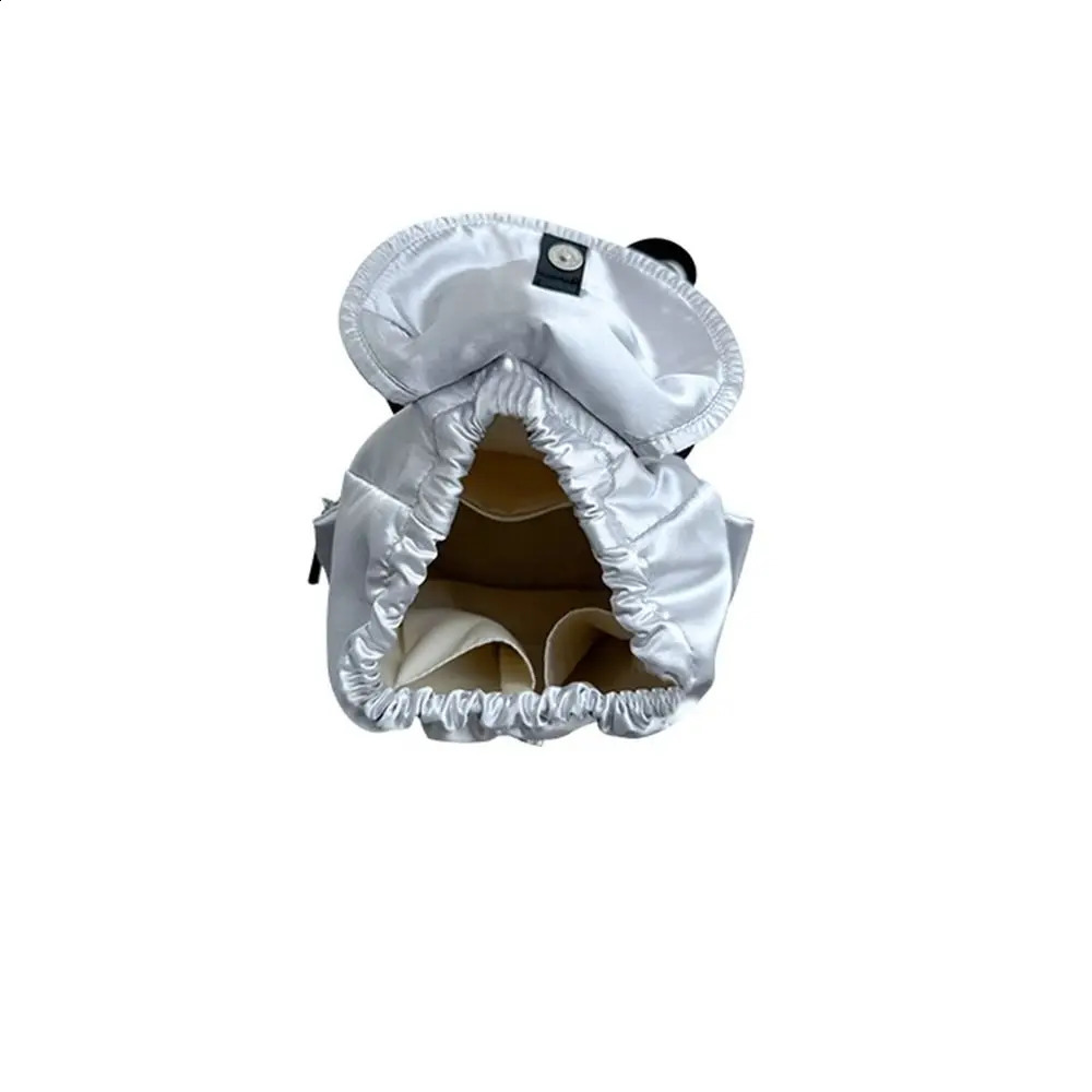 Sweet Korean Style Drawstring Backpack Preppy Silver Nylon Backpack Pearl Luster Ribbon Bow Shoulder Bag for Women 240912