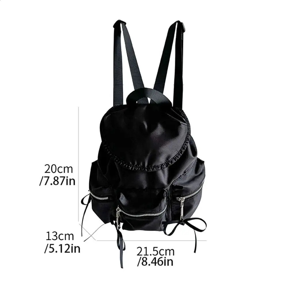 Sweet Korean Style Drawstring Backpack Preppy Silver Nylon Backpack Pearl Luster Ribbon Bow Shoulder Bag for Women 240912