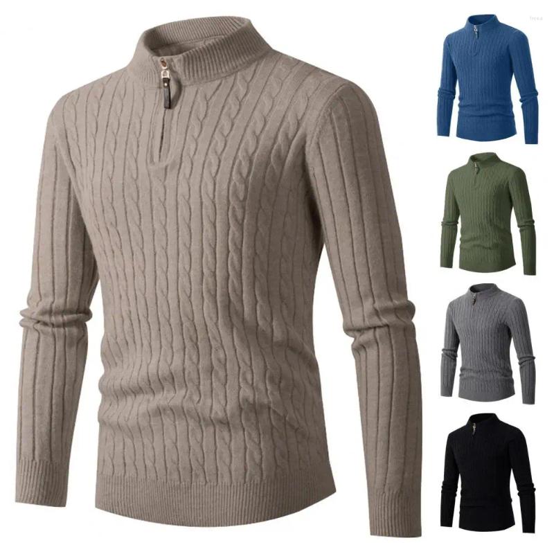 Men's Sweaters Casual Men Sweater Winter Fall Thick Knitted Zipper With Half-high Collar Solid Color Long Sleeve Slim For