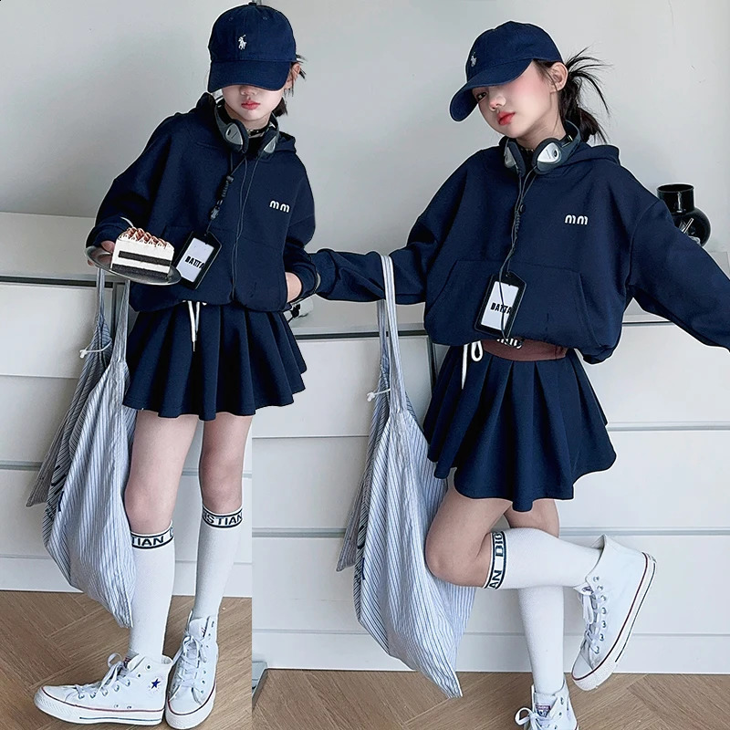 Girls Autumn clothes Set 2024 Fashion Korean Child College Style Hoodiepleated skirt 2pcs junior kids suit teen clothes outfits 240906