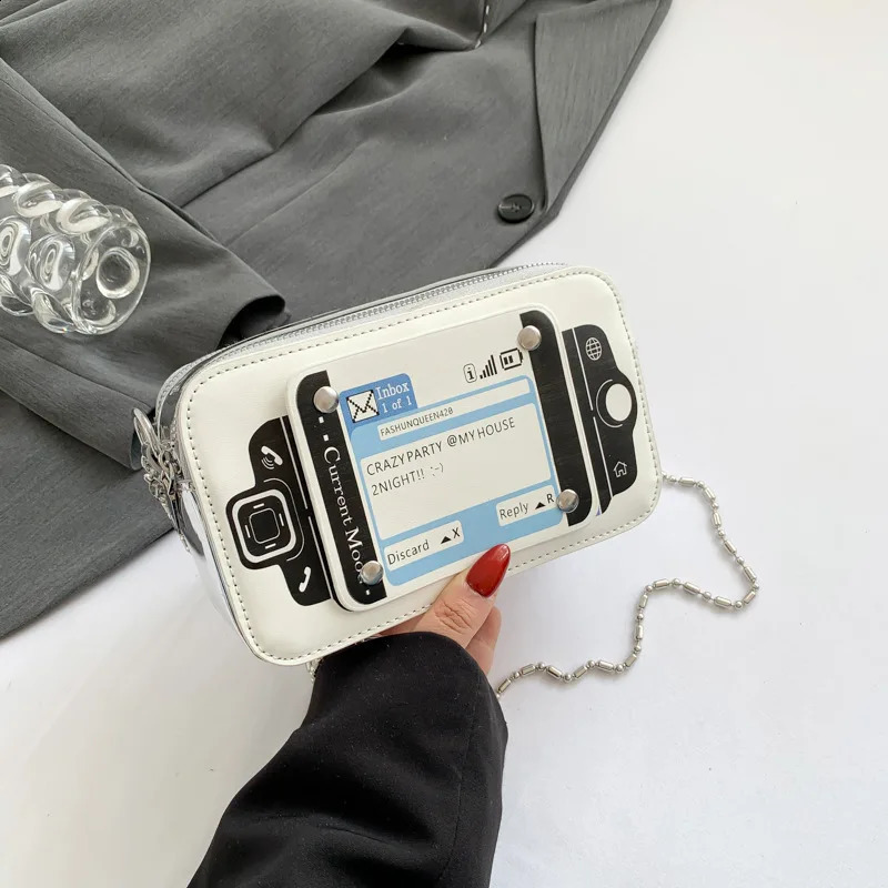 niche Deisgn adult creative phone shaped cross body bag womens game console square shoulder bag metal chain handbag 240912