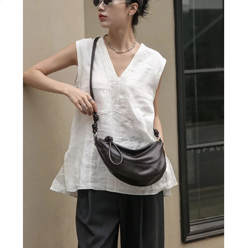 Leather Simple Shoulder Garbage Bag Fashion Underwear Bag Genuine Leather Womens Horizontal Bag 240912