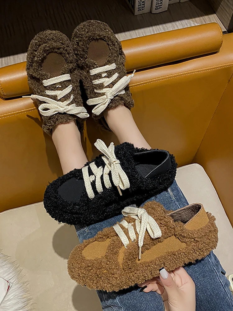 Womens flat shoes Modis Loafers fur slip up casual womens sports shoes autumn round toe dress winter cross slip up autumn 240914