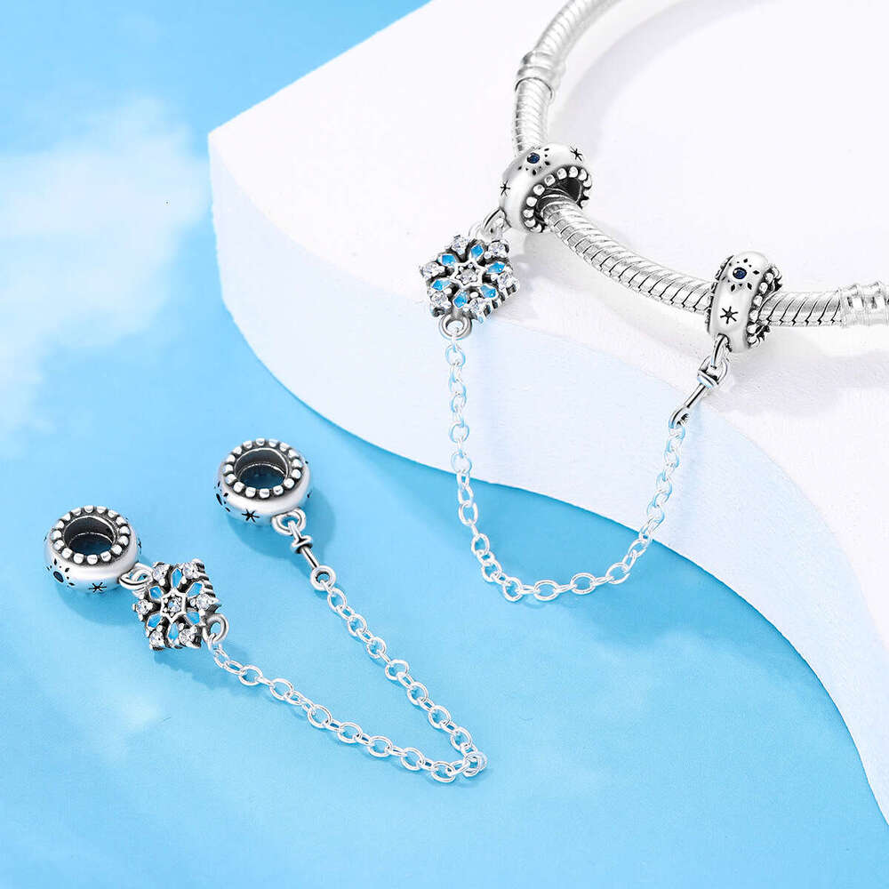 New 925 Sterling Silver Charm Snowflake safety chain Charm Fit Charms Silver 925 Original Bracelet DIY Jewelry Making For women Gifts