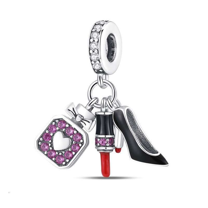 New 925 Sterling Silver Charm Colorful high heels lipstick pendant Fit Charms Silver 925 Original Bracelet DIY Jewelry Making For women Gifts