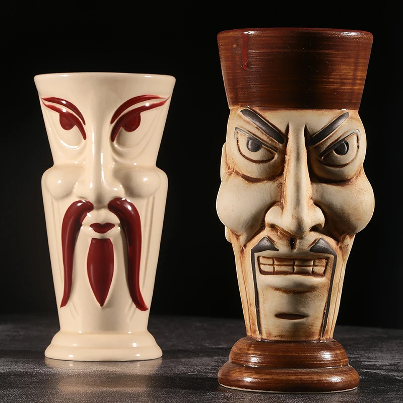 Hawaii Ceramic Tiki Mug Creative Cocktail Cup Easter Island Tiki Mugs Halloween Gift for Bar Tool 240910