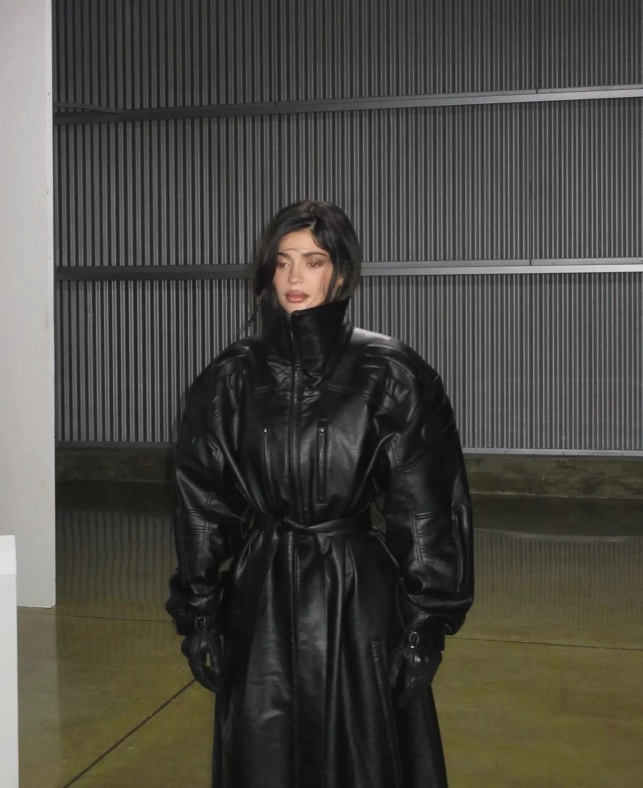 KHY kylie with silhouette zipper artificial leather trench coat DROP001 motorcycle wind stand-up collar coat c 240911