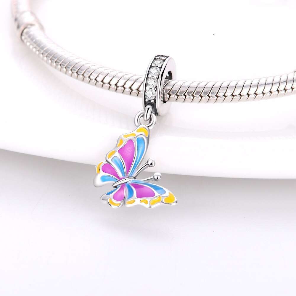 New 925 Sterling Silver Charm Colorful Butterfly Pendant Fit Charms Silver 925 Original Bracelet DIY Jewelry Making For women Gifts