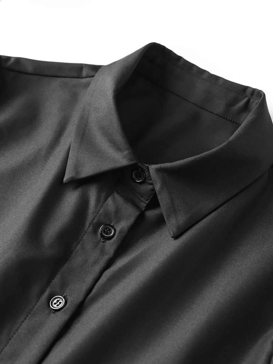 ZJYT Fashion Womens Autumn Long sleeved Midi Shirt Dress Black Turnaround Briefing Office Casual Elegant Tank Top 240913