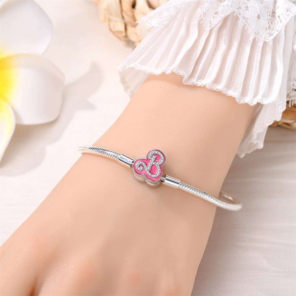 New 925 Sterling Silver Snake Chain Barbie Pink Series Bracelet Fit Charms Silver 925 Original Bracelet DIY Jewelry Making For women Gifts